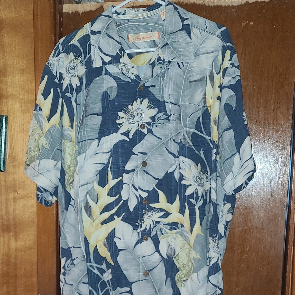 Tommy Bahama Navy and Yellow Floral Men's Shirt
